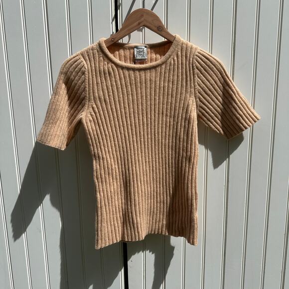 Baserange Simin Ribbed Merino Wool Sweater Tee Size Small NWT $125 Beige Rose - Picture 3 of 16